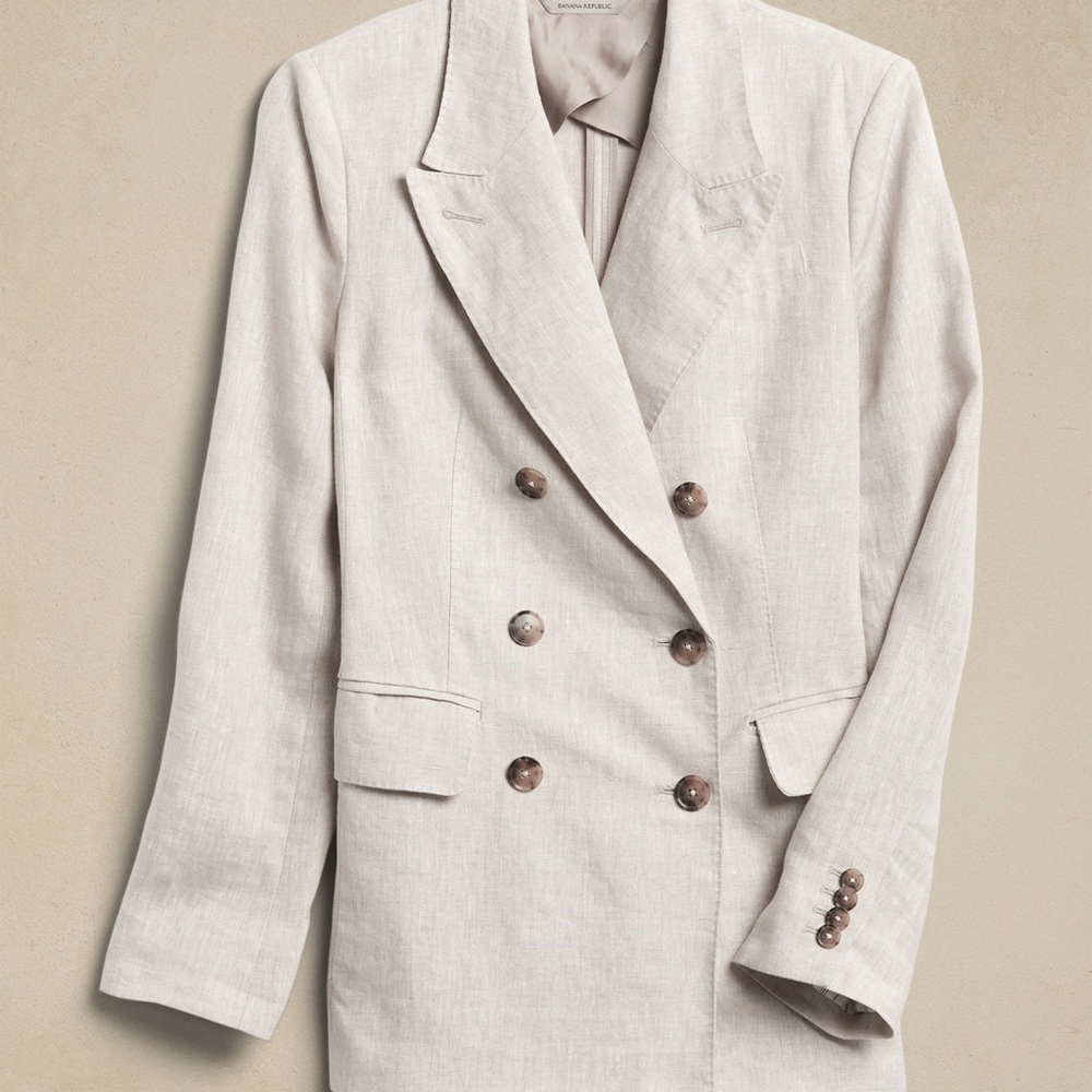 Banana Republic Linen Flax Double Breasted Classic Blazer Classic